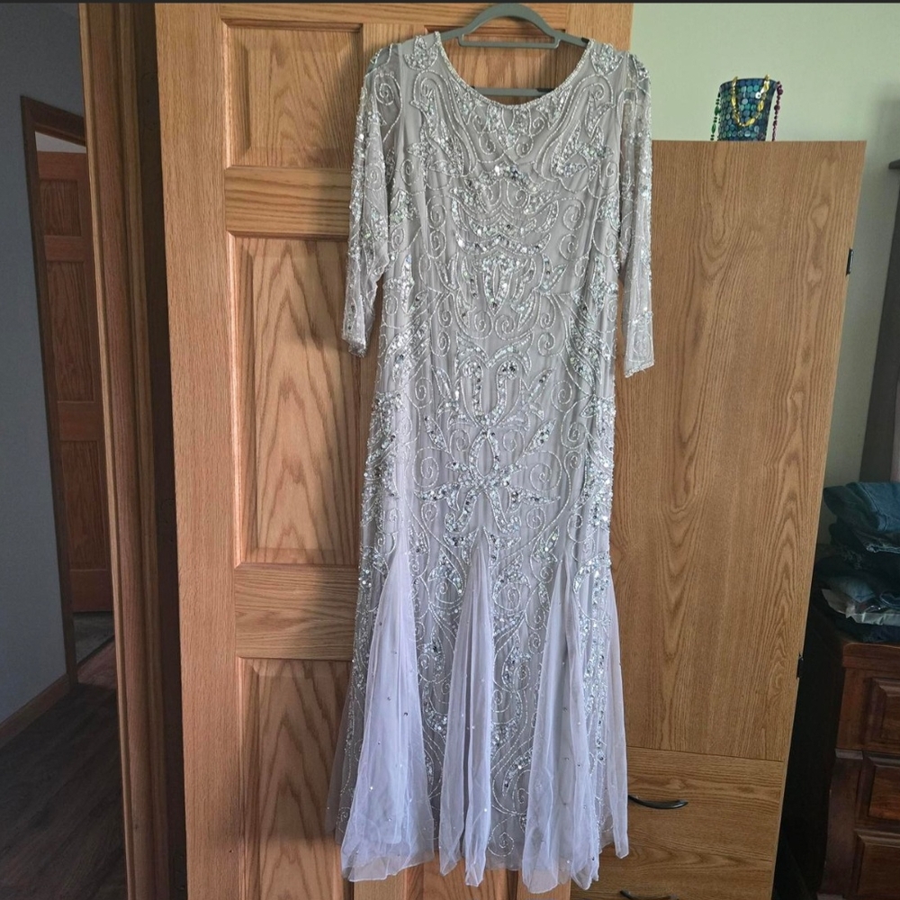 Pisarro Nights Silver Embellished Long Sleeve Dress
